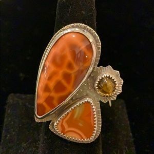 Julie Shaw Picture Jasper Citrine Artisan Ring 7.5